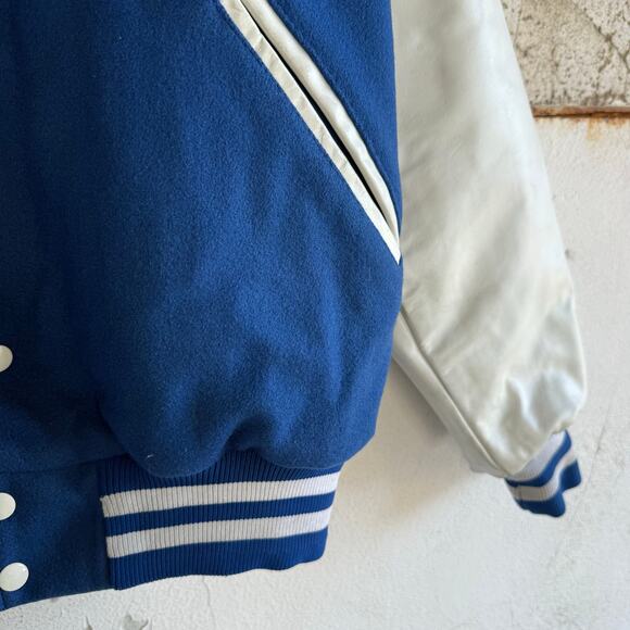 Vintage Varsity Jacket Mens XL Wool Leather Letterman Blue White USA Made GAME - Picture 4 of 8